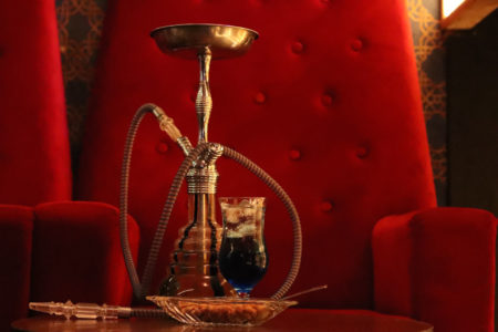 shisha setup against a lounge seat