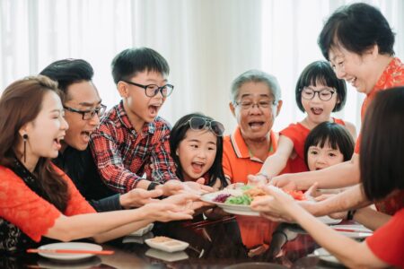 family gathering lo hey salad chinese new year