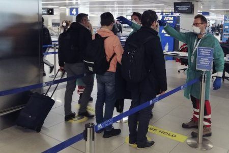 Temperature screening at an airport.