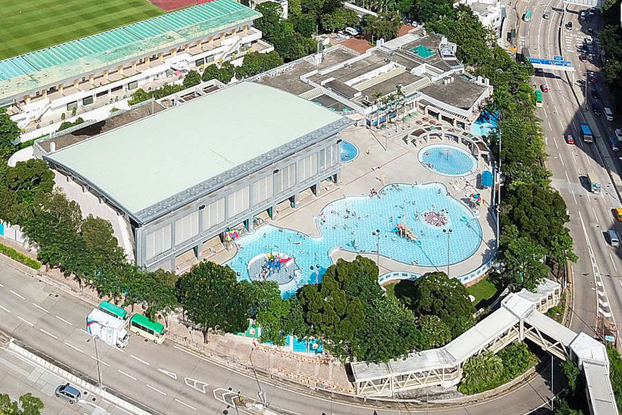 drone shot of hammer hill road swimming pool