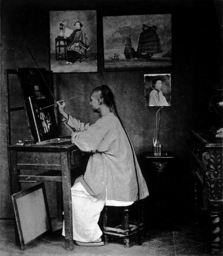 artist lam qua painting a western style portrait