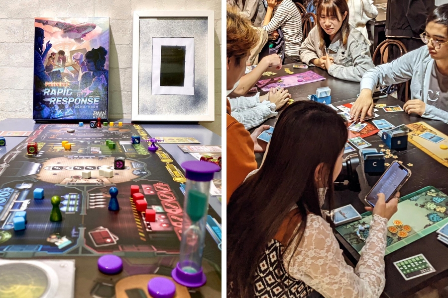 hong kong board game and people at a board game café