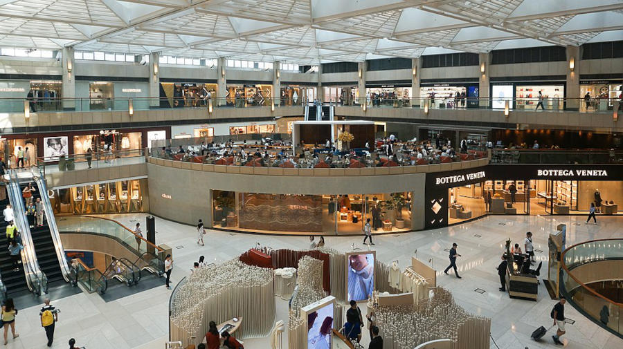 atrium of landmark shopping mall in central hong kong