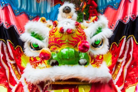 a red dragon during lunar new year in hong kong