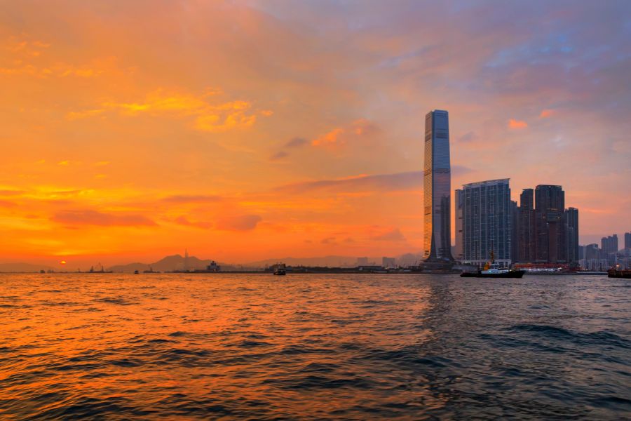 Golden Bauhinia Square sunset hong kong