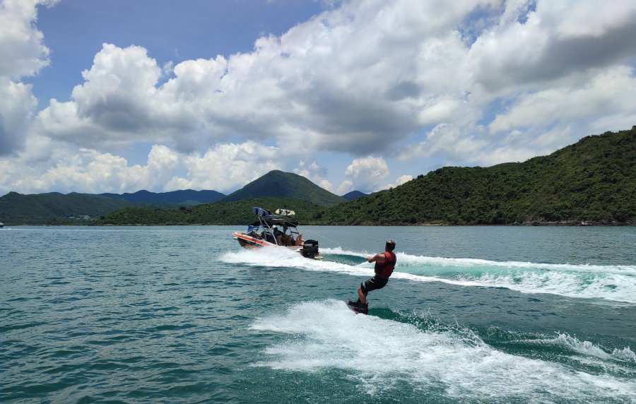 Wakeboarding in action in Hong Kong waters